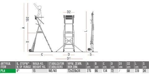 DRABINA/PODEST ROBOCZY PL4 96CM 4 STOPNI