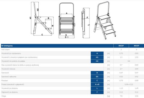 SCHODKI SKŁADANE 70CM 3 STOPNIE + PORĘCZ