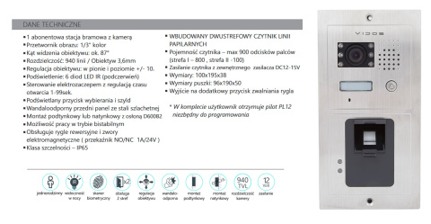 Wideodomofon WiFi czytnik linii papilarnych Vidos S601Z2-M10BX