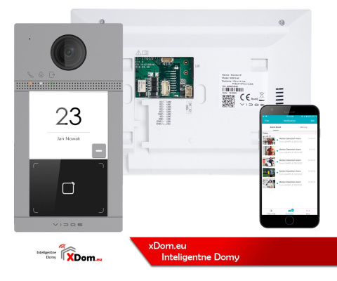 Zestaw natynkowy wideodomofonu IP Vidos stacja bramowa z czytnikiem RFID monitor 7''