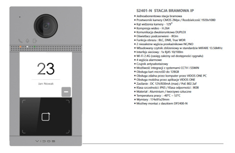 ZESTAW WIDEODOMOFONU IP Z CZYTNIKIEM RFID VIDOS S2401-N_M2010