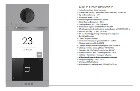 ZESTAW WIDEODOMOFONU IP Z CZYTNIKIEM RFID VIDOS S2401-P_M2010