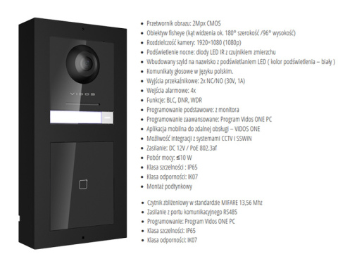 Wideodomofon Vidos S2201 M2020 czytnik RFID