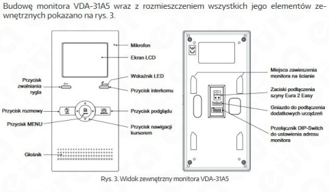 Zestaw Wideodomofonu Cyfrowego Eura Monitor 3,5 cali biały VDA-31A5_VDA-14A5