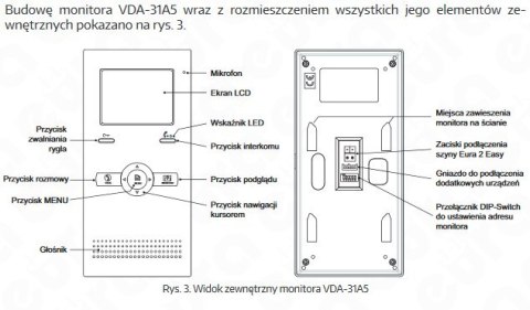 Zestaw Wideodomofonu Cyfrowego z Czytnikiem Biometrycznym Eura Monitor 3,5 cali biały VDA-31A5 VDA-93A5