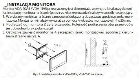 MONITOR ''EURA'' VDA-10A5 ''2-EASY PLUS'' ekran 10'' dotykowy, kolor czarny