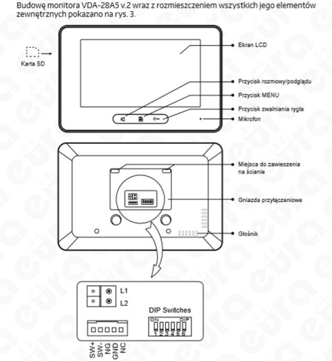 Zestaw Wideodomofonu Cyfrowego z Eura Monitor 7 cali biały VDA-28A5 VDA-14A5