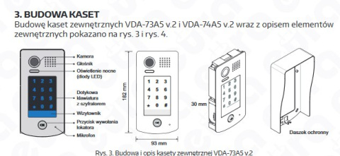 WIDEODOMOFON ''EURA'' VDP-39A5 ''2EASY''kolor 7'' dotykowy szyfrator i ekran, pamięć obrazów, nagrywanie