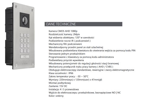 Wideodomofon Vidos S14D Stacja bramowa AHD