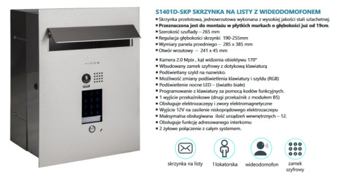 Wideodomofon Vidos skrzynka na listy z szyfratorem S1401D-SKP