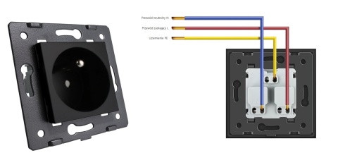 Moduł gniazda elektrycznego 16A - 230V | Czarny z bolcem